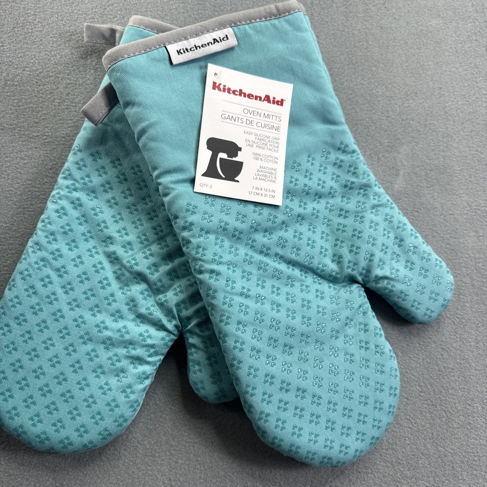KitchenAid Tropical Blue Oven Mitts Set of 2  Brand New